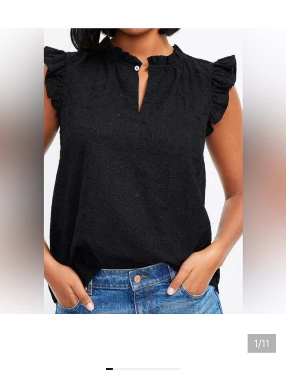 LOFT Eyelet Ruffle Sleeve Top